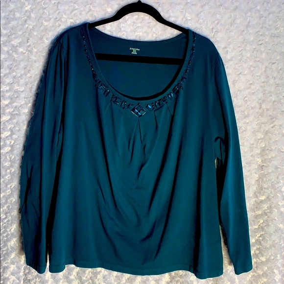 St. John's Bay Tops - Green stones around U neck